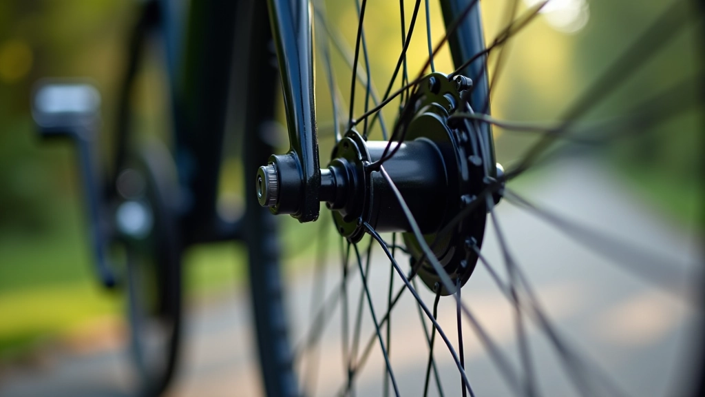 Detalizēts skats uz e-velosipēda motoru un bateriju, parādot, kā tas ir montēts uz riteņa